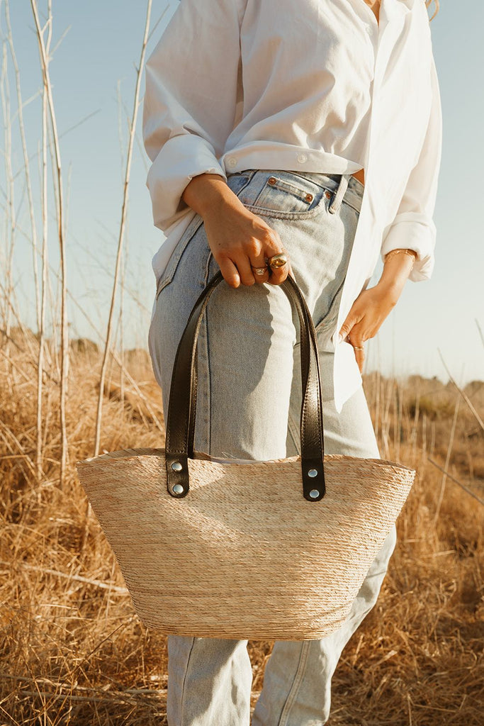 Jude Straw Tote With Leather Handles