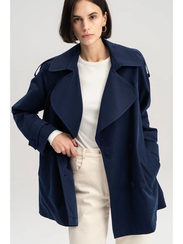 Navy Double Breasted Trench Coat